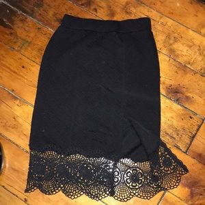 Black mid length lace skirt